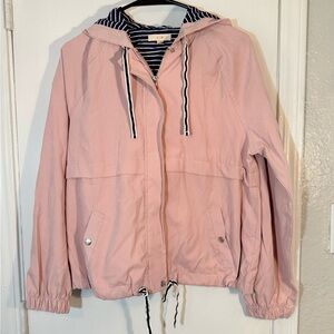 E (hanger) M Full Zip Soft Pink Jacket Pockets hood elastic waist Size S